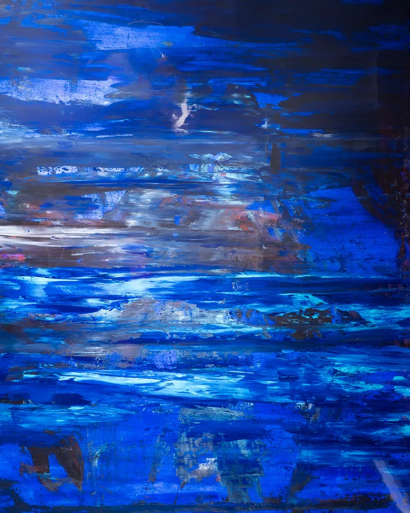 Large abstract canvases in Andre Kowlessar's studio